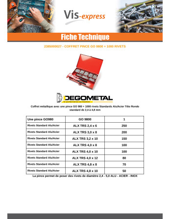 Assortiment de PINCE GO9800 + 1000 Rivet DEGOMETAL