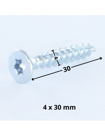 Vis bois TEKOR Tête fraisée Cranté 4X30 TORX T20 Acier zingué 96 heures brouillard salin sans rouille blanche