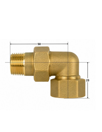 Raccord union coudé joint torique 15x21 (1/2") Mâle/Femelle Laiton Figure 97