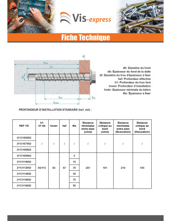Vis béton Tête hexagonale TH Embase collerette TORX T15 10X90 Acier zingué