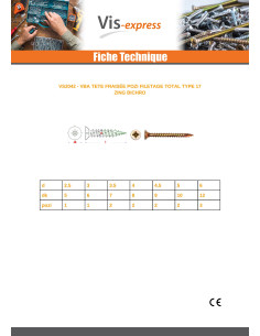 Vis bois TEKOR Tête fraisée Pozi N°2 5X70 Filetage total... 2