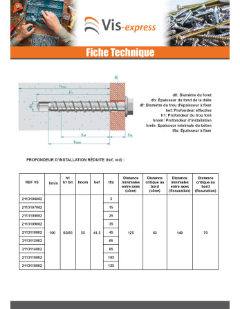 Vis béton Tête hexagonale TH Embase collerette TORX T15 10X90 Acier zingué