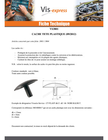 Cache tête de vis Polyéthylène Diamètre de tête: 12 Diamètre tige 2.5 Longueur total 5 RAL7016 gris anthracite