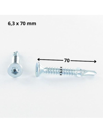 Vis autoperceuse Tête fraisée TORX T30 6.3X70 Crantée et ailettes Acier zingué