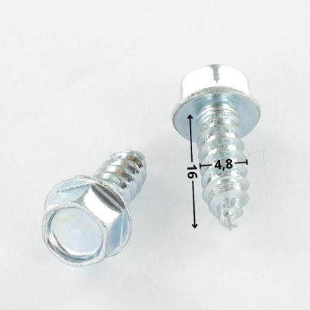 1 x Vis tôle Tête hexagonale TH Embase collerette 4.8X16 Acier zingué