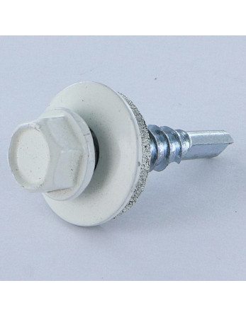 Vis autoperceuse Tête hexagonale TH 4.8X19 Rondelle d'étanchéite EPDM Acier zingué RAL9010 blanc pur