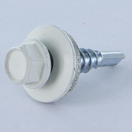 1 x Vis autoperceuse Tête hexagonale TH 4.8X19 Rondelle d'étanchéite EPDM Acier zingué RAL9010 blanc pur