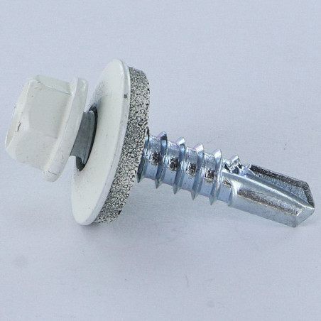 1 x Vis autoperceuse Tête hexagonale TH 4.8X19 Rondelle d'étanchéite EPDM Acier zingué RAL9010 blanc pur