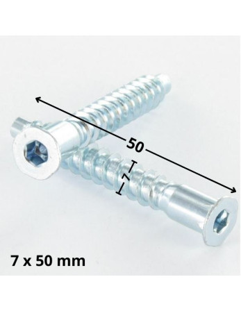 Vis d'assemblage confirmat Tête fraisée Hexagonal creux 7X50 Filet tôle Cranté Acier zingué