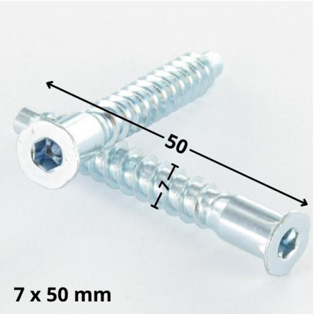 1 x Vis d'assemblage confirmat Tête fraisée Hexagonal creux 7X50 Filet tôle Cranté Acier zingué