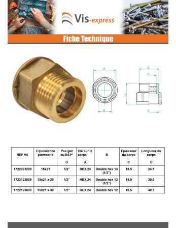 Mamelon hexagonal Figure 529 Mâle/Femelle 20x27 (3/4") Laiton