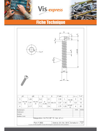 Vis pvc Tête cylindrique TC TORX T20 4X12 Acier zingué noir