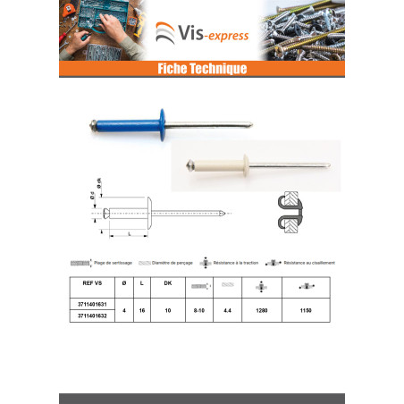 1 x Rivet aveugle éclate GOSTAR Aluminium Tige acier 4.8X12