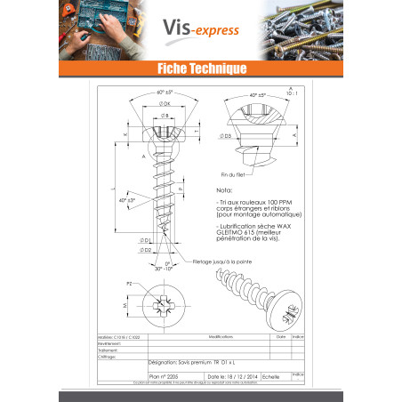 1 x VBA Vis bois agglo Premium Tête ronde TR Pozi N°2 4X17 Acier zingué