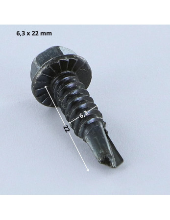 Vis autoperceuse Tête hexagonale TH 6.3X22 Filet tôle Acier zingué noir