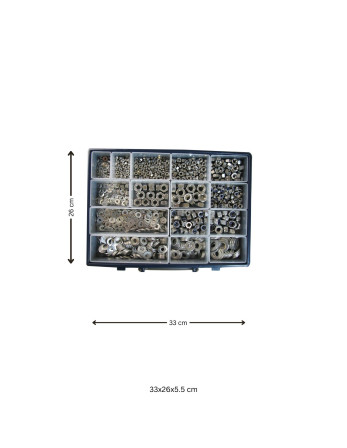Assortiment de 1760 Rondelle / Ecrou hexagonale / Ecrou frein Inox A2