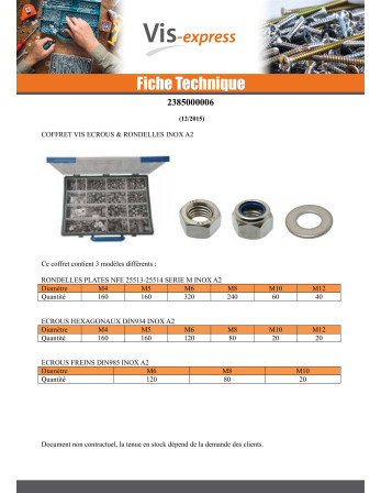 Assortiment de 1760 Rondelle / Ecrou hexagonale / Ecrou frein Inox A2