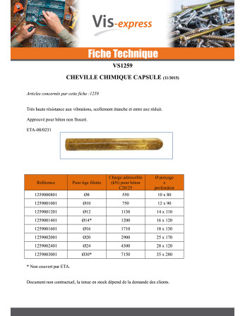 Cheville chimique capsule M16