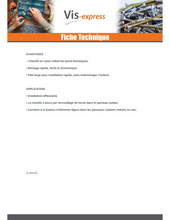 Cheville d'isolation Filetage GROS 25X50 Nylon