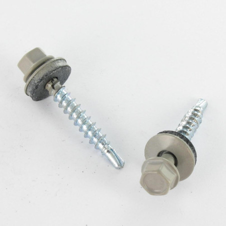 1 x Vis autoperceuse Tête hexagonale TH 4.8X35 Rondelle d'étanchéite EPDM Acier zingué RAL7036 gris platine