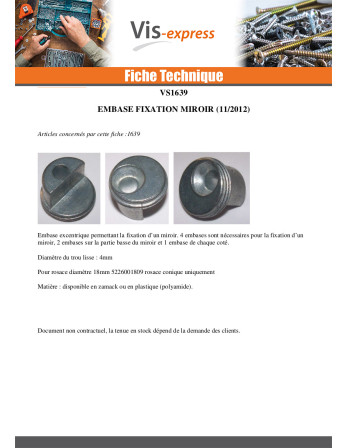 Embase Pour Fixation Miroir Plastique
