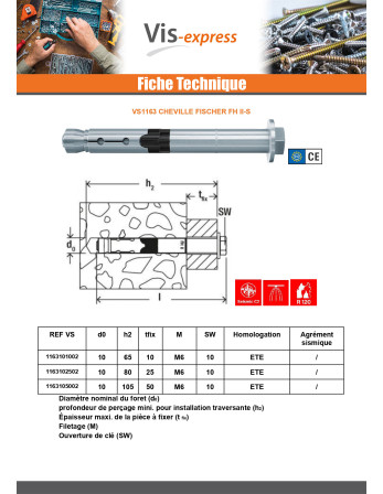 Cheville Acier Fischer FH II 18/25 S
