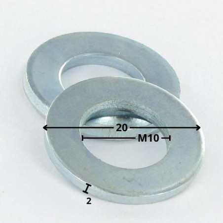 1 x Rondelle Plate M10X20X2 Acier zingué
