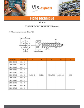 Vis tôle CHC BTR Clé de 5 HC5 6.3X22 Acier zingué
