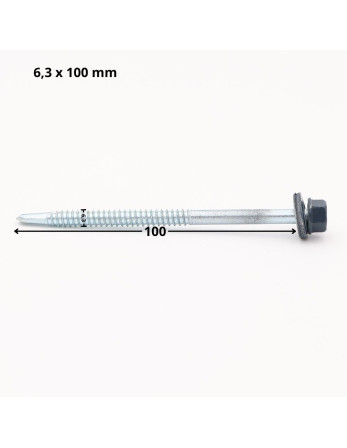 Vis autoperceuse Tête hexagonale TH 6.3X100 Rondelle d'étanchéite EPDM Acier zingué RAL5008 gris bleu