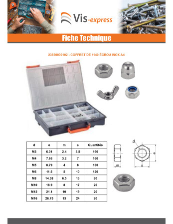 Assortiment de 1140 Ecrou Inox A4