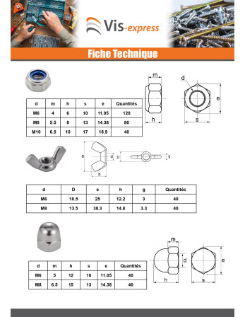 Assortiment de 1140 Ecrou Inox A4