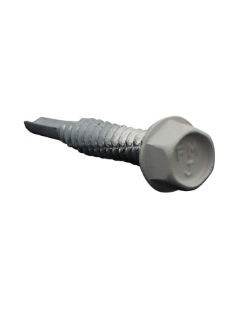 Vis autoperceuse Tête hexagonale TH Embase collerette Lisse 6.3X38 Acier zingué RAL9002 blan gris