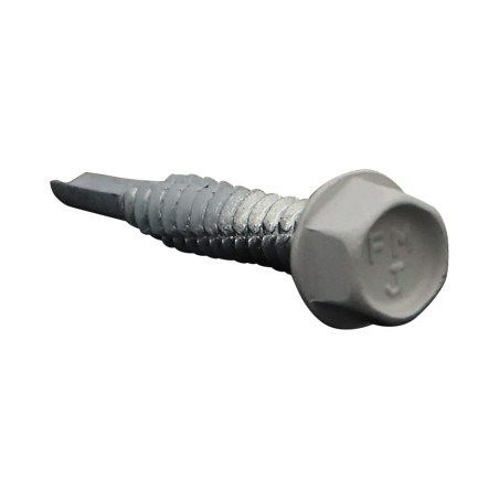 1 x Vis autoperceuse Tête hexagonale TH Embase collerette Lisse 6.3X38 Acier zingué RAL9002 blan gris