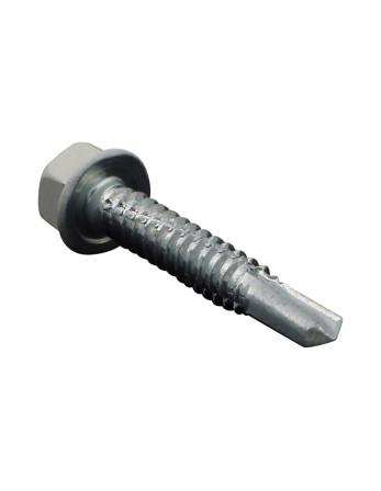 Vis autoperceuse Tête hexagonale TH Embase collerette Lisse 6.3X38 Acier zingué RAL9002 blan gris
