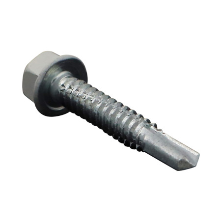 1 x Vis autoperceuse Tête hexagonale TH Embase collerette Lisse 6.3X38 Acier zingué RAL9002 blan gris