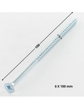VBA Vis bois agglo Tête fraisée Pozi N°3 6X100 Filetage partiel Acier zingué