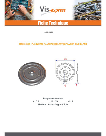 PLAQUETTE PANNEAU ISOLANT 5X70 Acier zingué
