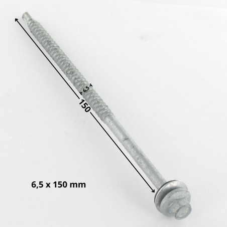 1 x Vis autoperceuse Tête hexagonale TH 6.5X150 Rondelle Forte tenue à la corrosion Acier galvanisé à chaud