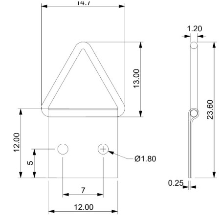 1 x Attache triangulaire pour tableau 12MM Acier brut