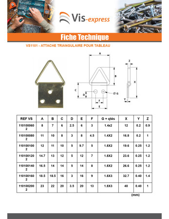 Attache triangulaire pour tableau 12MM Acier brut