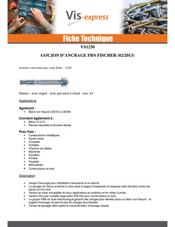 Fischer Ancrage FISCHER FBN II 10X236 Filetée sur 196 Acier zingué