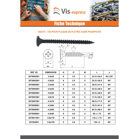 1 x Vis pour plaque de plâtre Vis TTPC 4.2X70 Acier phosphate