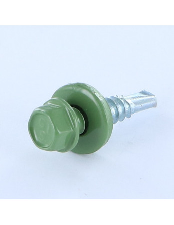 Vis autoperceuse Tête hexagonale TH 4.8X19 Rondelle d'étanchéite EPDM Acier brut RAL6011 vert reseda