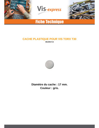 Cache tête de vis TORX T30 Diamètre de tête: 17 Polyéthylène Gris