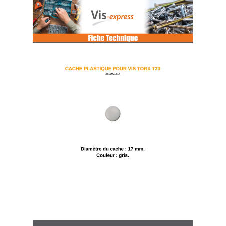 1 x Cache tête de vis TORX T30 Diamètre de tête: 17 Polyéthylène Gris