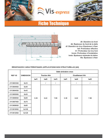 Vis béton Tête hexagonale TH Embase collerette TORX T10 6X120 Acier zingué