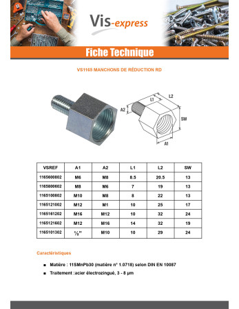 Manchon Fischer De REDUCTION RD 1/2"-M10
