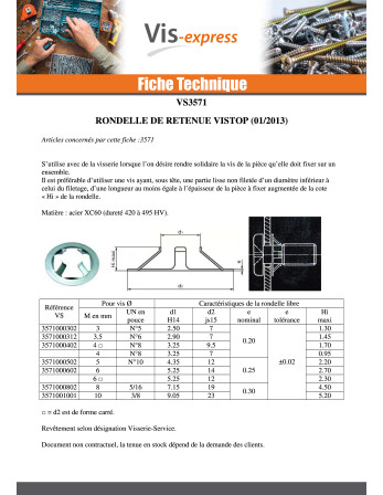 Rondelle RETENUE VISTOP 3 REF91030132 Acier zingué