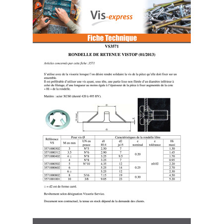 1 x Rondelle RETENUE VISTOP 3 REF91030132 Acier zingué
