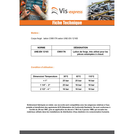 1 x Mamelon réduit Figure 245 pour joint plat Mâle / Mâle renforcé 20x27 (3/4") X 26x34 (1") Laiton